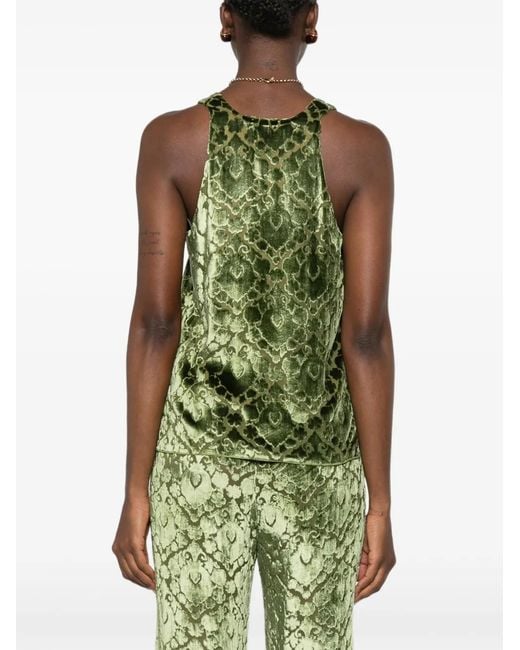Forte_forte Green Damask-Pattern Velvet Top