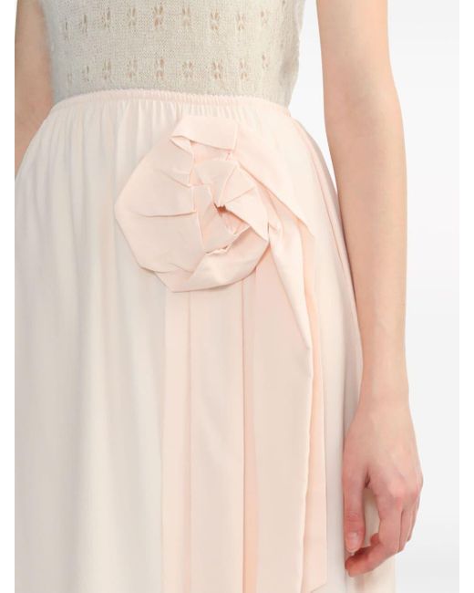 Simone Rocha Pink Rose-appliqué Draped-detail Midi Skirt