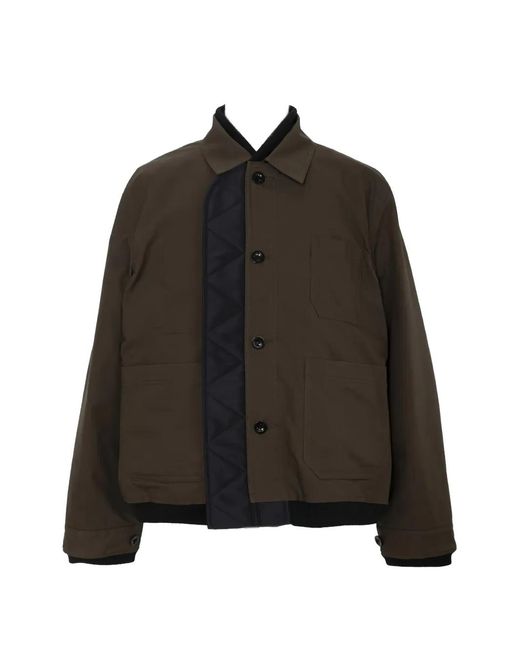 Sacai Black Quilted-Panel Button-Up Jacket for men