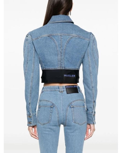 Mugler Blue Cropped Denim Jacket