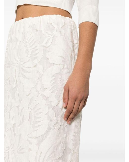 Jupe mi-longue à appliques fleurs N°21 en coloris White