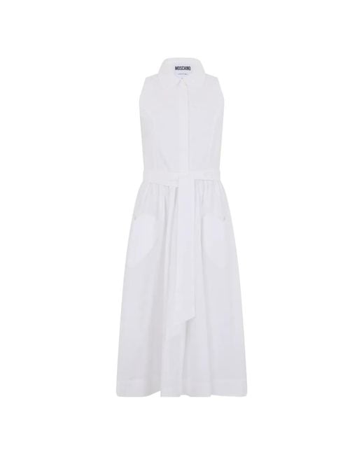 Moschino White Sleeveless Belted Midi Dress