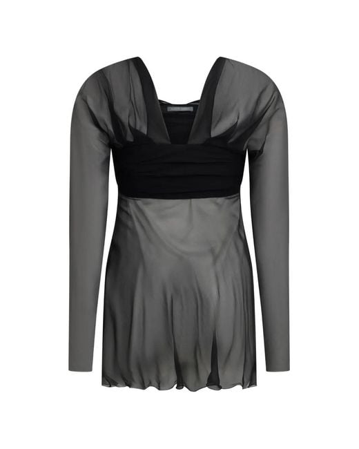 Alberta Ferretti Black V-Neck Sheer Blouse