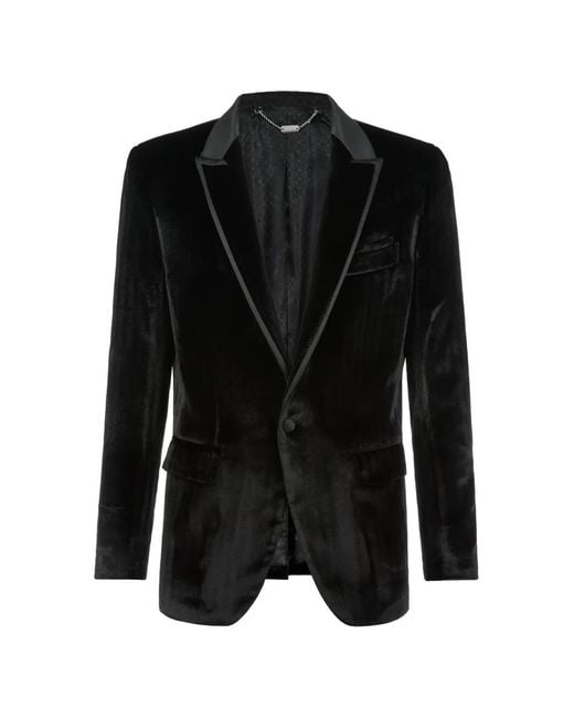 Billionaire Black Elegant Herringbone-Pattern Velvet Blazer for men