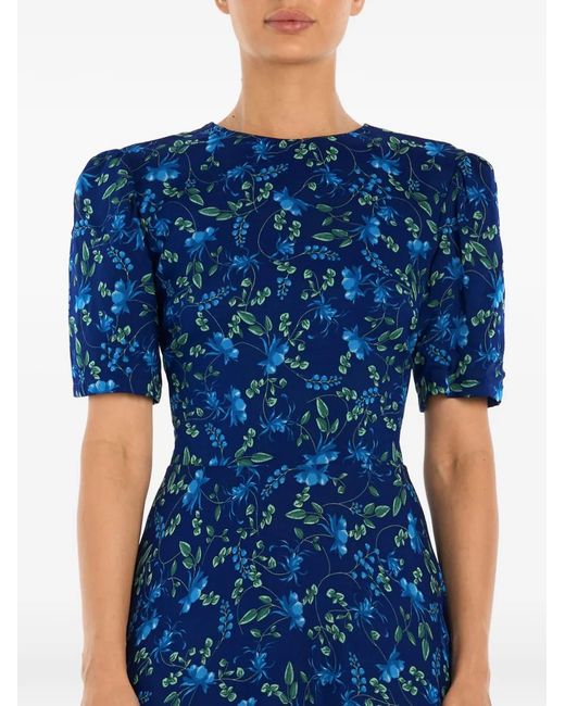 POST MERIDIEM Blue Floral-Print Short-Sleeve Midi Dress