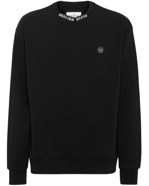 Philipp Plein Black Logo-embroidered Crew-neck Sweatshirt for men