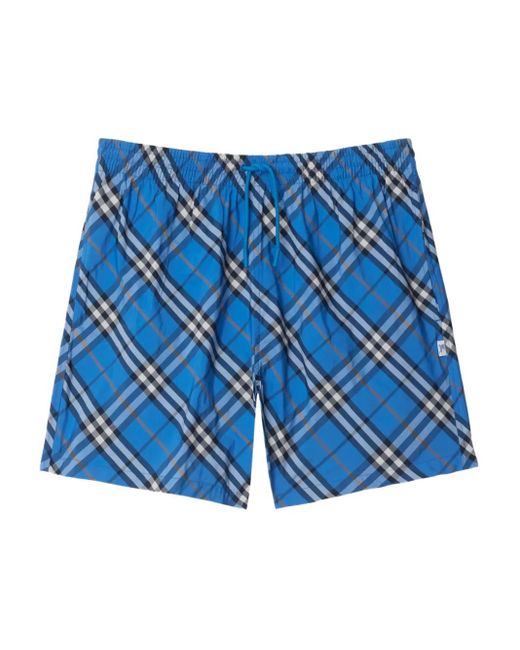 Burberry Blue Checked Swim Shorts for men