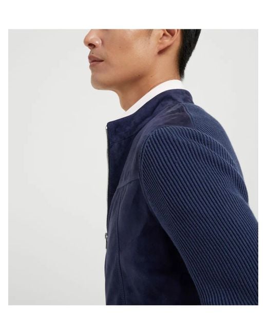 Brunello Cucinelli Bomberjacke Aus Wildleder in Blue für Herren