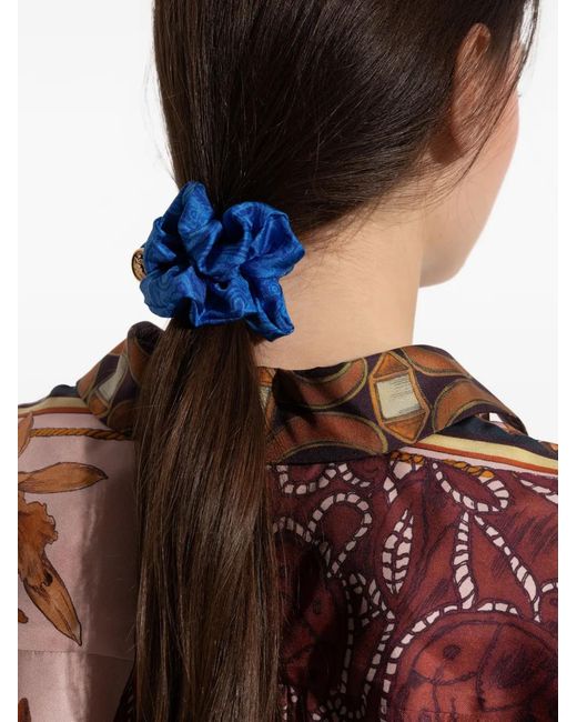 Etro Blue Arnica Paisley-Motif Hair Scrunchie