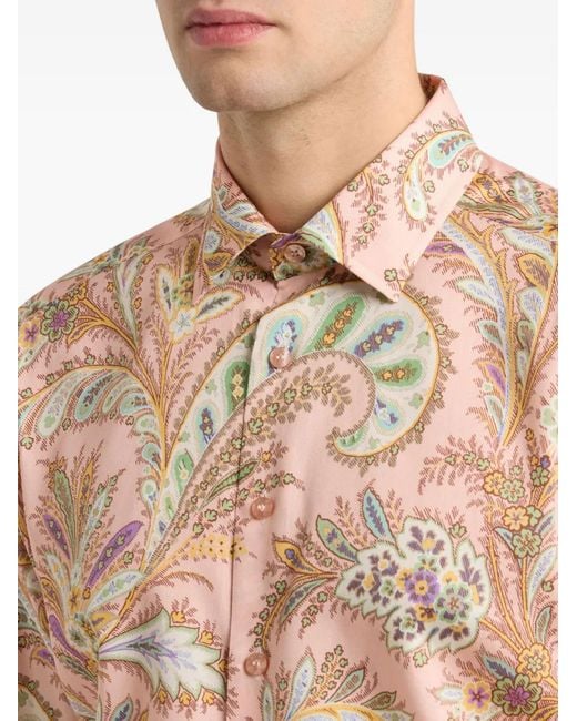 Etro Pink Paisley-Print Cotton Shirt for men