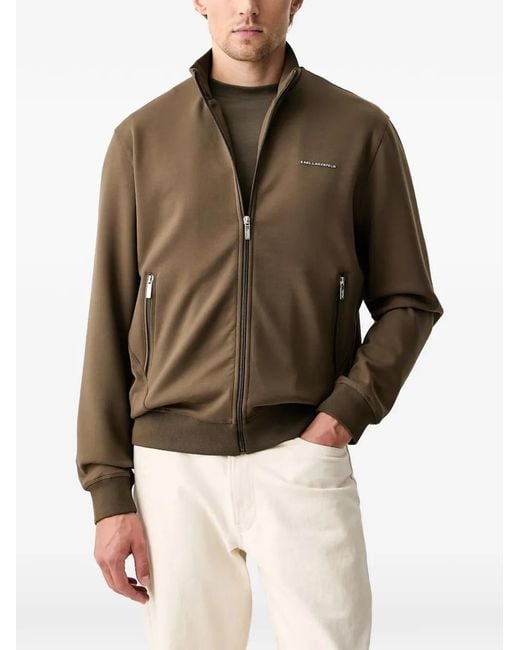 Karl Lagerfeld Brown Logo-Plaque Zip-Up Sweatshirt for men