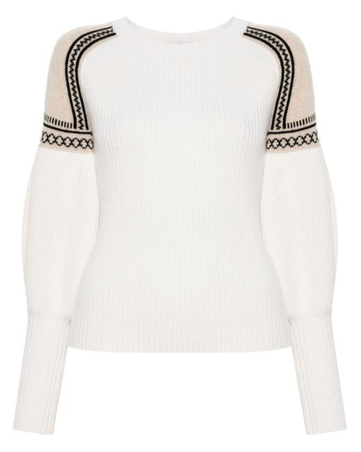 Max Mara White Neutral Ribbed-knit Jacquard Sweater - Women's - Wool/cashmere