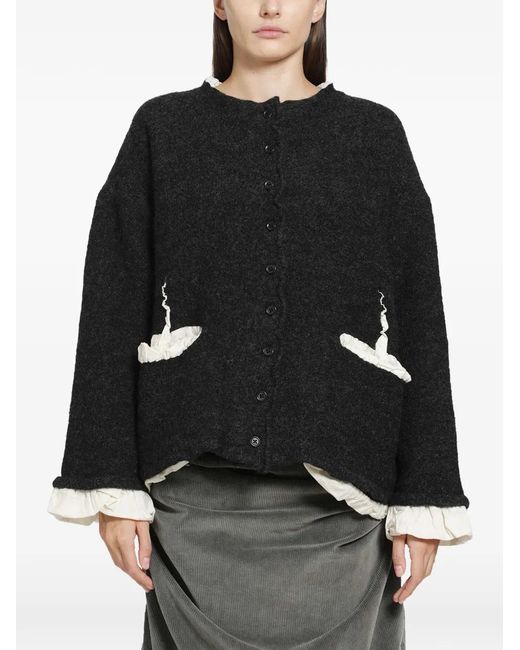 PILLINGS Black Ruffle-Trim Wool Jacket