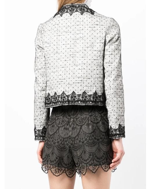 Shiatzy Chen Black Lace-Embellished Tweed Jacket
