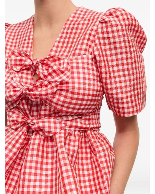 Ganni Red Self-Tie Blouse