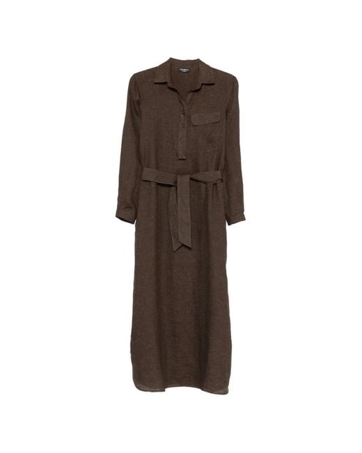 Emporio Armani Brown Belted Shirt Midi Dress