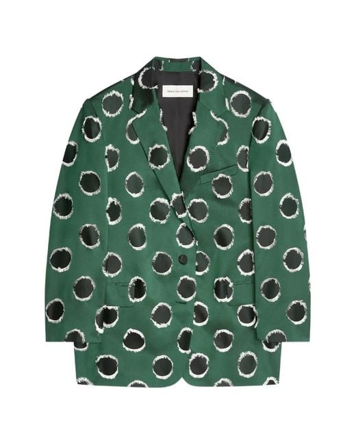 Dries Van Noten Green Polka Dot-Pattern Oversized Blazer