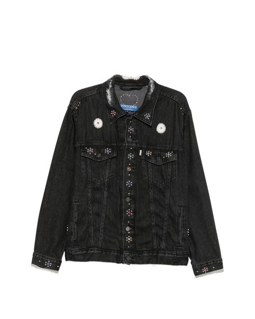 INNOCENCE NYC Black Flower-Studs Denim Jacket for men