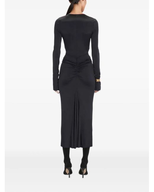 Victoria Beckham Black Gathered Long-Sleeve Midi Dress
