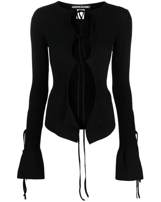 ANDREADAMO Black Tie-Fastening Long-Sleeve Knitted Top