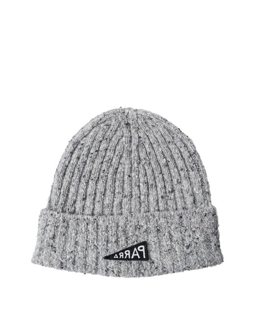by Parra Gray Reversed Flag Knitted Beanie for men