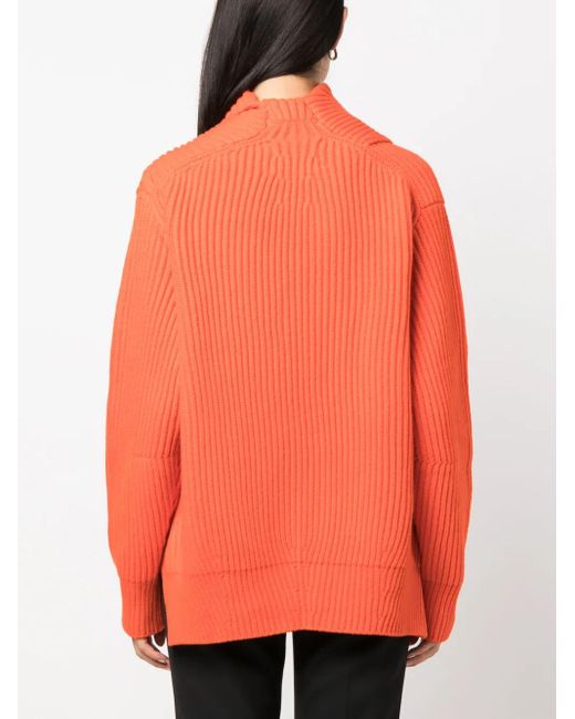 Jil Sander Orange Long Sleeves Foulard Neck Cardigan Clothing