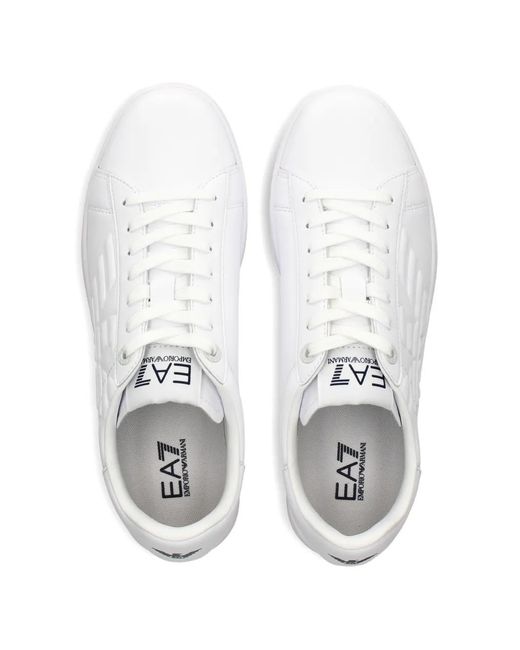 EA7 White Logo-Embossed Low-Top Sneakers for men