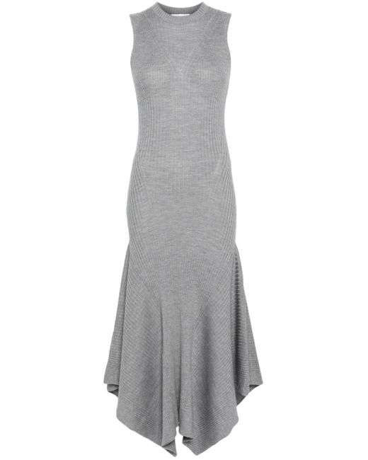 AMI Gray Ribbed-knit Merino Dress