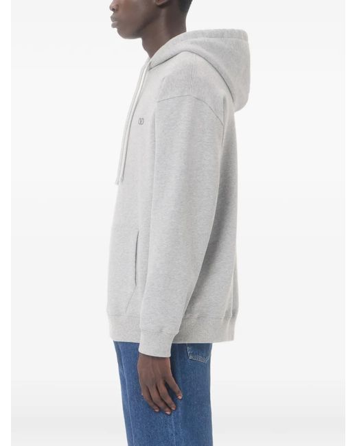 Valentino Garavani Gray Cotton Hoodie With Vlogo Embroidery for men
