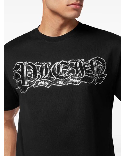 Philipp Plein Black Logo-Embellished Cotton T-Shirt for men