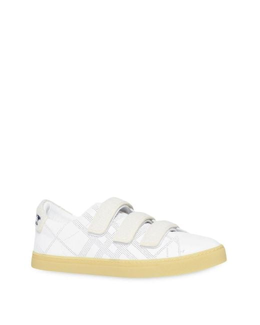 Strap detail perforated check leather best sale sneakers