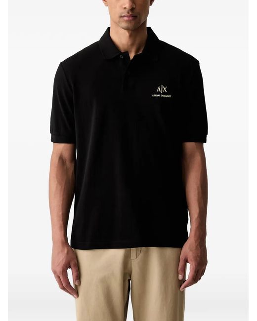 ARMANI EXCHANGE Black Logo-Embroidered Polo Shirt for men