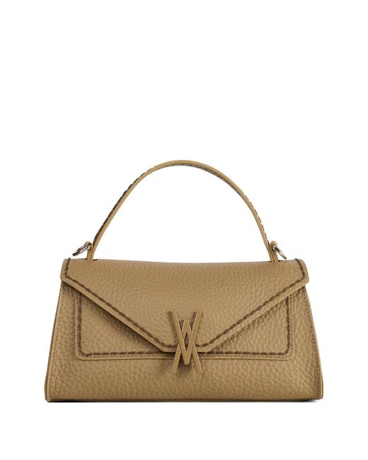VISONA Metallic Grainy-Leather Whipstitch-Trim Tote Bag