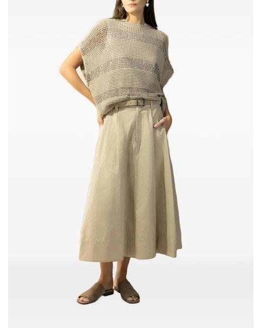 Brunello Cucinelli White Stripe-Pattern Crew-Neck Top
