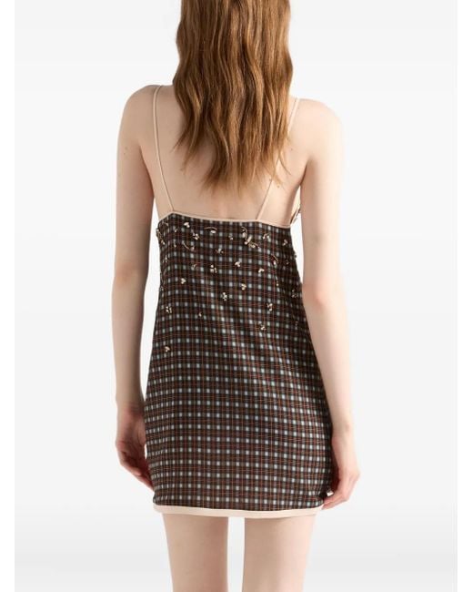 Prada Black Embellished Checked Mini Dress
