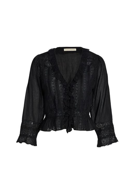 Doen Black Ruffled Lace Blouse