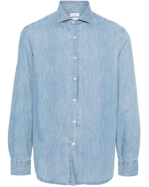 Chemise en jean à col italien Brunello Cucinelli pour homme en coloris Blue