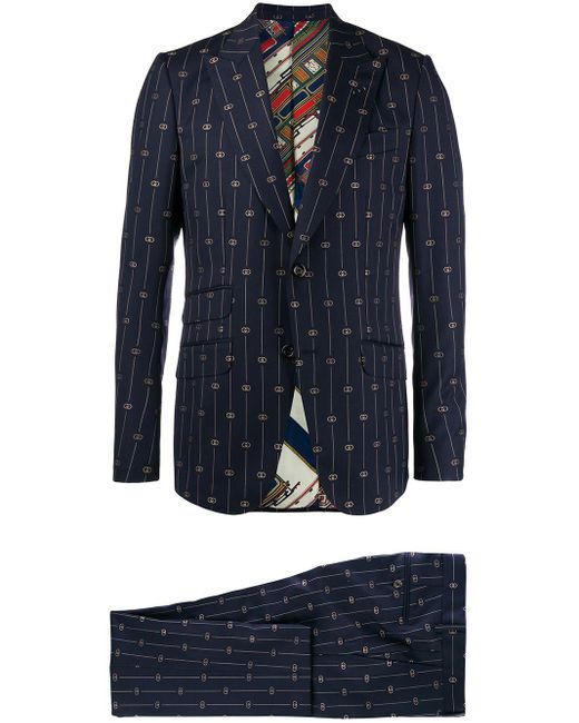 Gucci Blue Embroidered GG Wool Suit for men