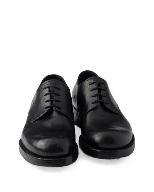 Prada Black Antiqued Leather Lace-Up Shoes for men