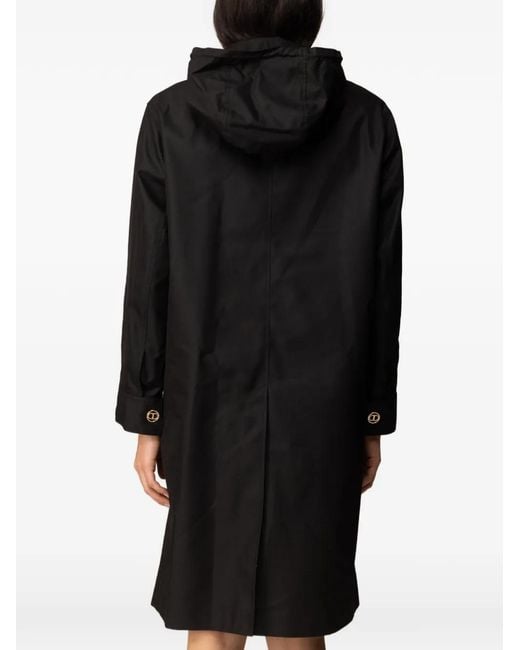 Twinset Black Hooded Trench Coat