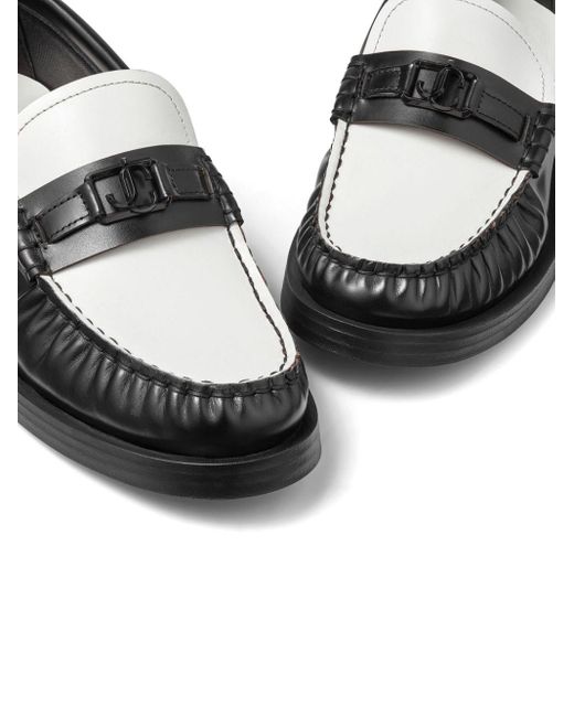 Addie logo-plaque leather loafers di Jimmy Choo in Black