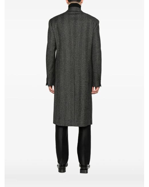 Lardini Black Double-Breasted Herringbone Coat for men