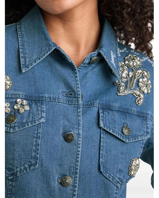 Chaqueta vaquera con detalle de cristales Cinq À Sept de color Blue