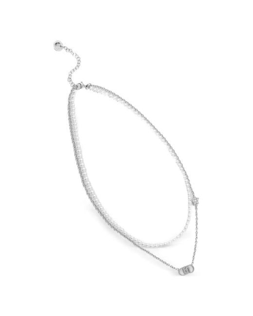 Liu Jo White Layered Pearl-Detail Necklace