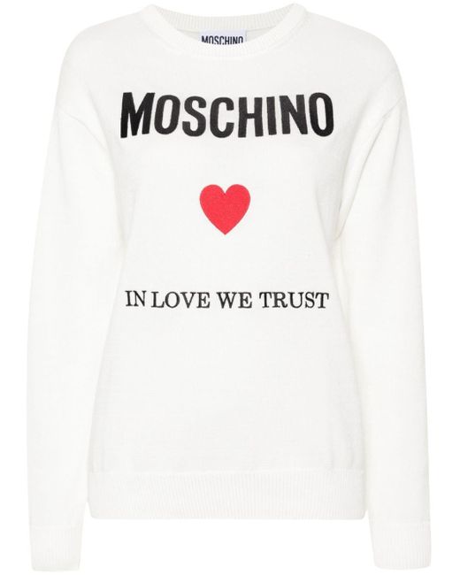 Moschino Trui Met Geborduurd Logo in het White