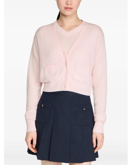 Sandro Pink V-Neck Cropped Cardigan