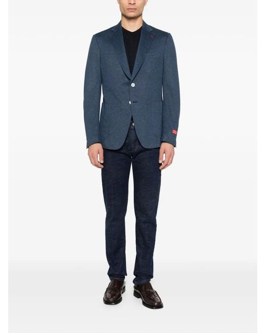 Isaia Blue Button Blazer for men