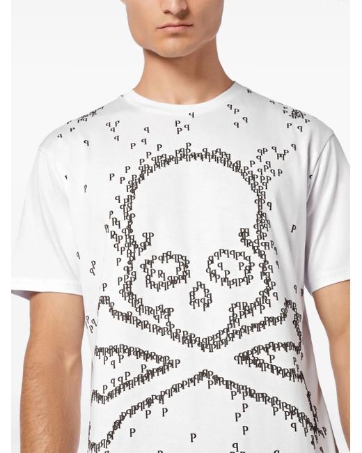 Philipp Plein White T-Shirt Round Neck Ss Skull & Bones for men