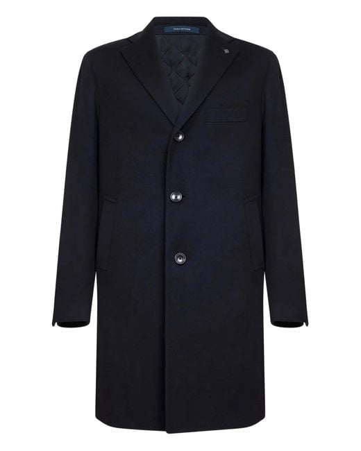 Tagliatore Blue Three-Buttons Logo-Pin Coat for men