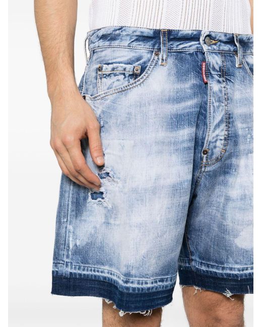 DSquared² Blue Distressed Washed-denim Shorts for men